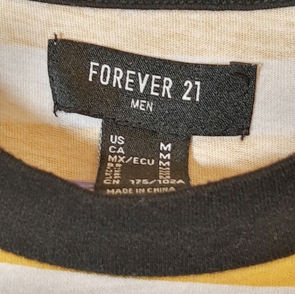 Forever 21"LOVELESS" Men's Yellow White Stripes and Black T-shirt Size M - Picture 3 of 7